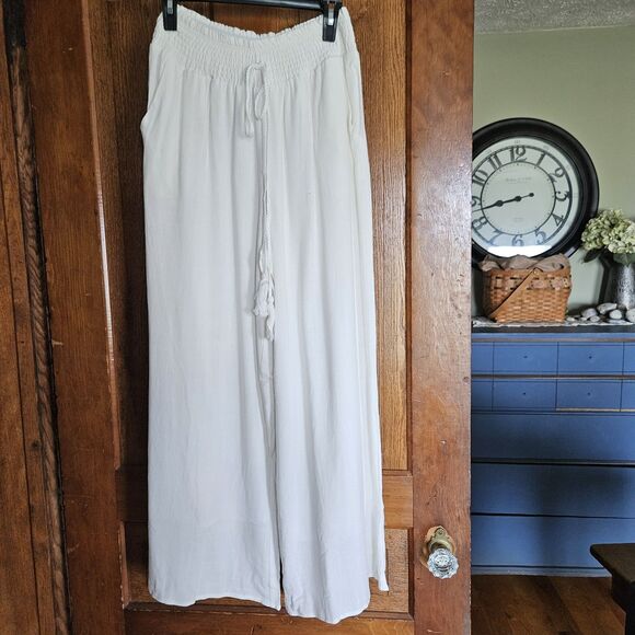 ANRABESS Women's L Linen Pants Summer Casual Palazzo Beach Pant Drawstring - Picture 2 of 8